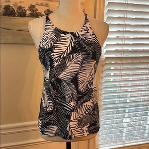 NWOT Nautica Navy and White Leaf Pattern Swim Top